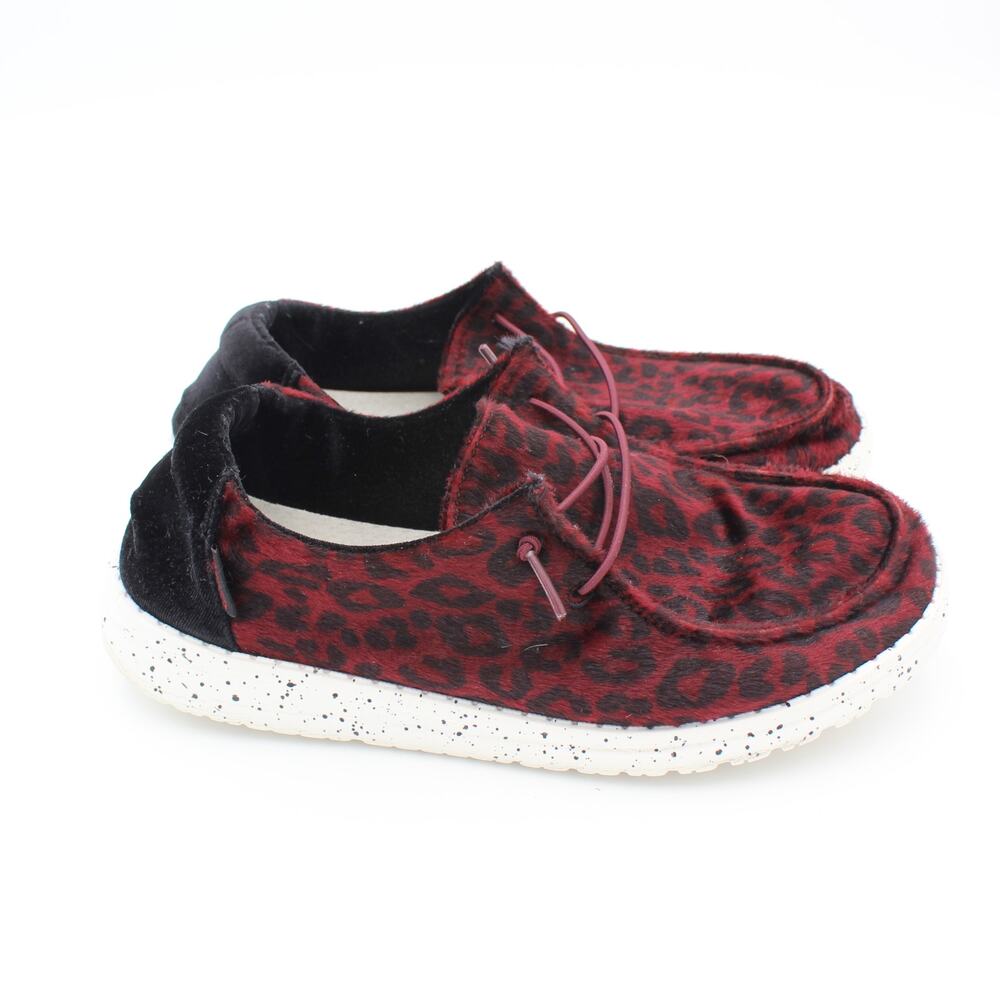Hey Dude Leopard Slip On Shoe Womens Size 7 Red Comfort Casual Wendy